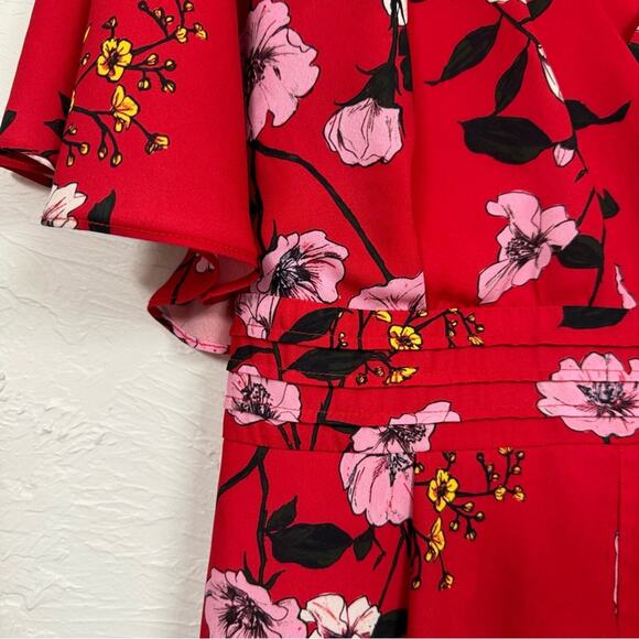 Keepsake Red Floral Romper Womens 10 Flounce Flutter Sleeve Summer Playsuit - Picture 6 of 12